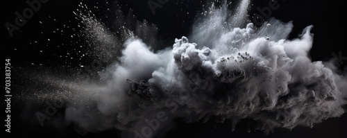 Explosion of platinum colored powder on black background