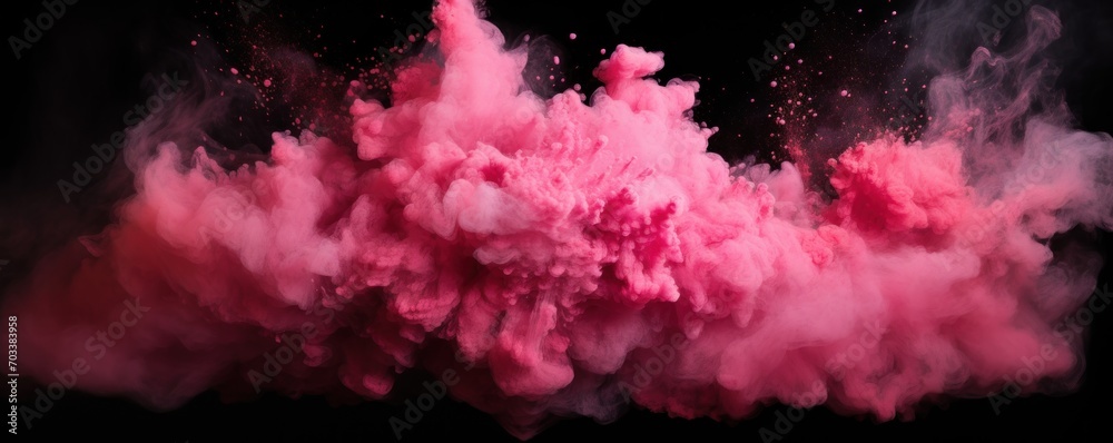 Explosion of pink colored powder on black background