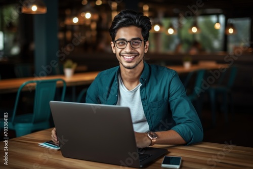 man working on laptop in cafe