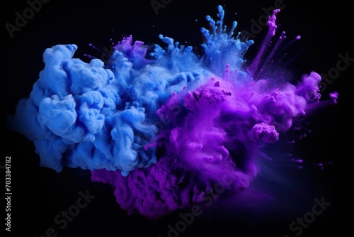 Explosion of periwinkle colored powder on black background 