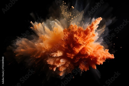 Explosion of peach orange colored powder on black background