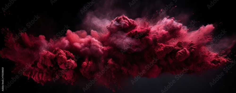 Explosion of maroon red colored powder on black background - obrazy, fototapety, plakaty 