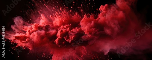 Explosion of maroon red colored powder on black background