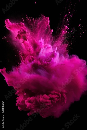 Explosion of magenta colored powder on black background