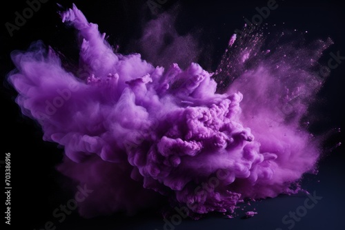 Explosion of lilac purple colored powder on black background