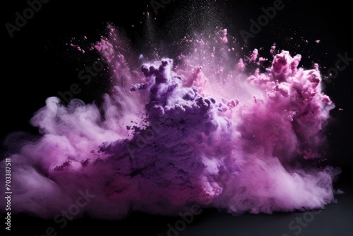 Explosion of lavender colored powder on black background © Lenhard