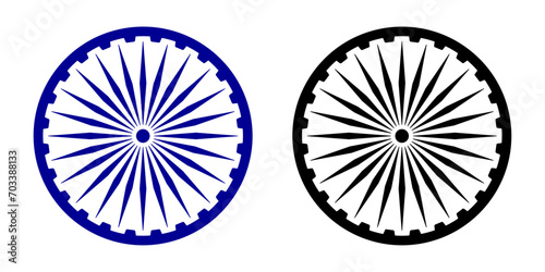Ashoka chakra in blue and black color with shadows and accurate lines. Indian flag Ashoka chakra wheel in flat style. Vector illustration photo