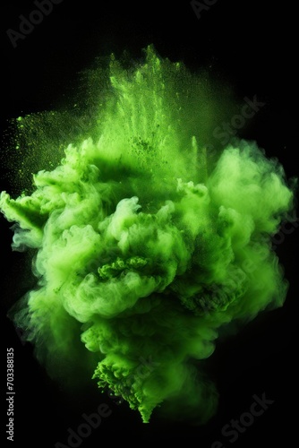 Explosion of green colored powder on black background