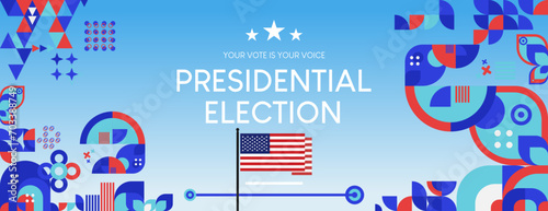 United States 2024 Presidential election day banner in modern geometric style. American election vote campaign cover. Background vector illustration