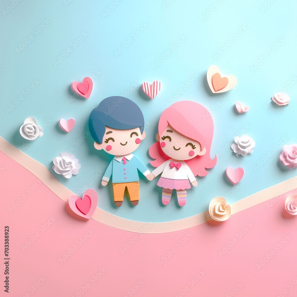 Cute couple, Valentine's Day and wedding, paper art, paper cut generative ai illustration art Cute couple, Valentine's Day and wedding, paper art, paper cut generative ai illustration art