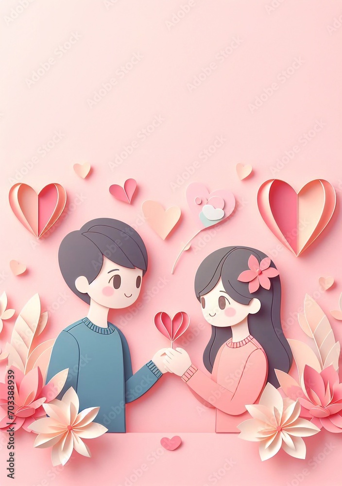 Cute couple, Valentine's Day and wedding, paper art, paper cut generative ai illustration art Cute couple, Valentine's Day and wedding, paper art, paper cut generative ai illustration art
