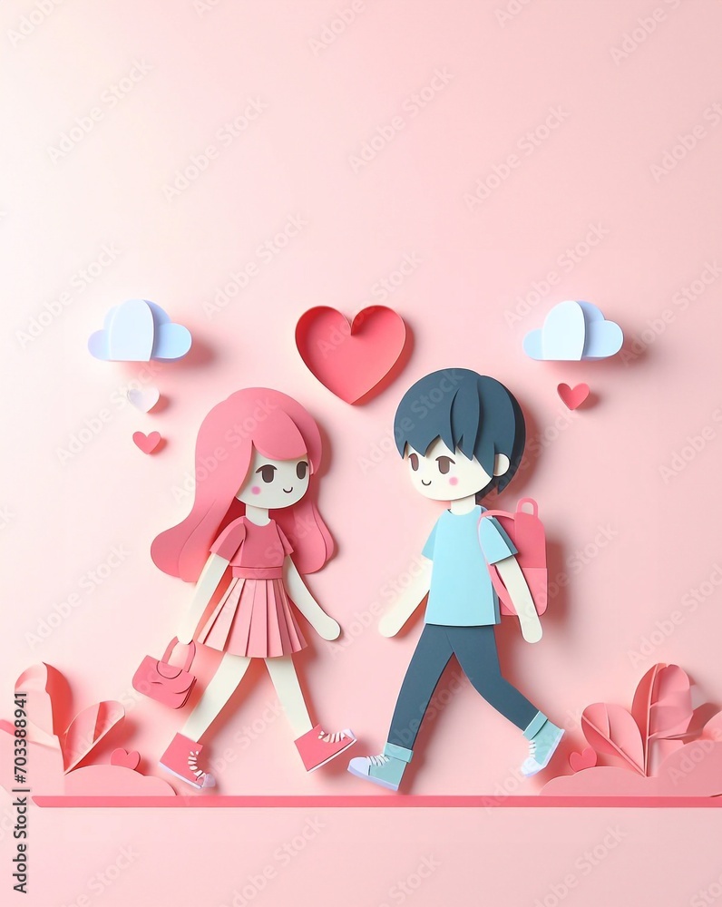Cute couple, Valentine's Day and wedding, paper art, paper cut generative ai illustration art Cute couple, Valentine's Day and wedding, paper art, paper cut generative ai illustration art