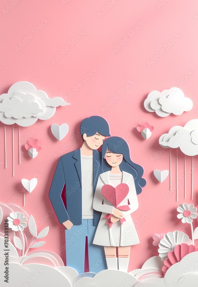 Cute couple, Valentine's Day and wedding, paper art, paper cut generative ai illustration art Cute couple, Valentine's Day and wedding, paper art, paper cut generative ai illustration art
