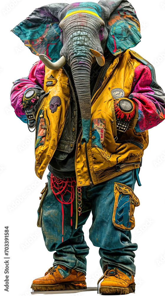 anthropomorphic elephant with hoodie futuristic