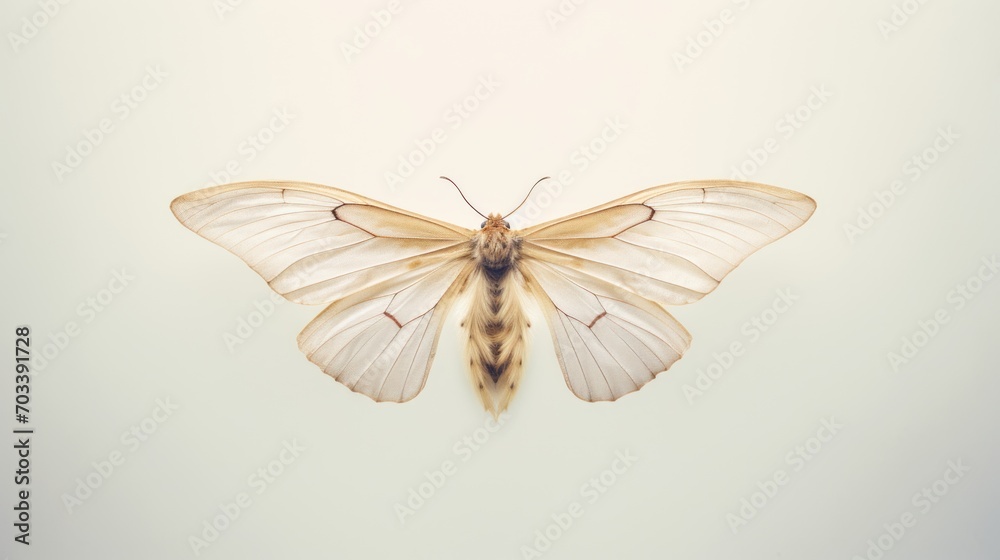  a large white butterfly sitting on top of a white wall next to a black and brown butterfly on top of a white wall.