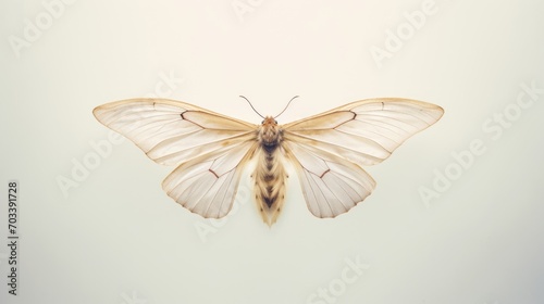  a large white butterfly sitting on top of a white wall next to a black and brown butterfly on top of a white wall.