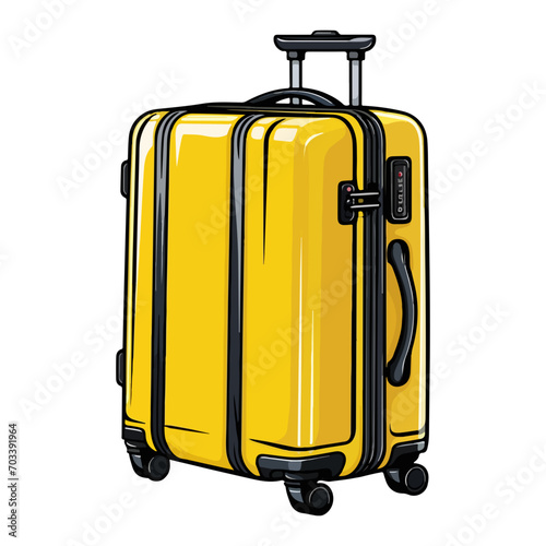 Plastic suitcase for travel with wheels and retractable handle for summer vacatoin jourmey vector illustration