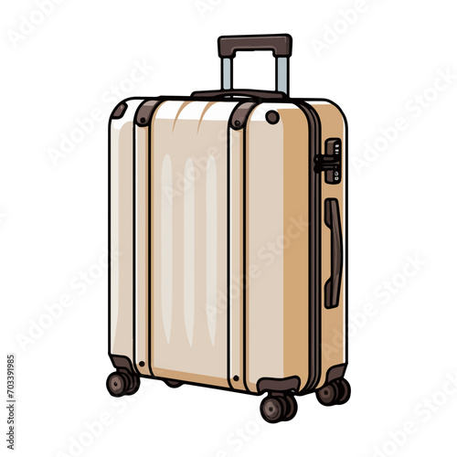 Plastic suitcase for travel with wheels and retractable handle for summer vacatoin jourmey vector illustration