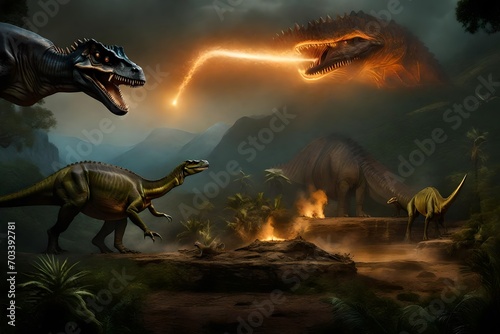 Transport yourself to a bygone era with a super realistic stock illustration depicting the enigmatic event of Dinosaur Extinction. 
