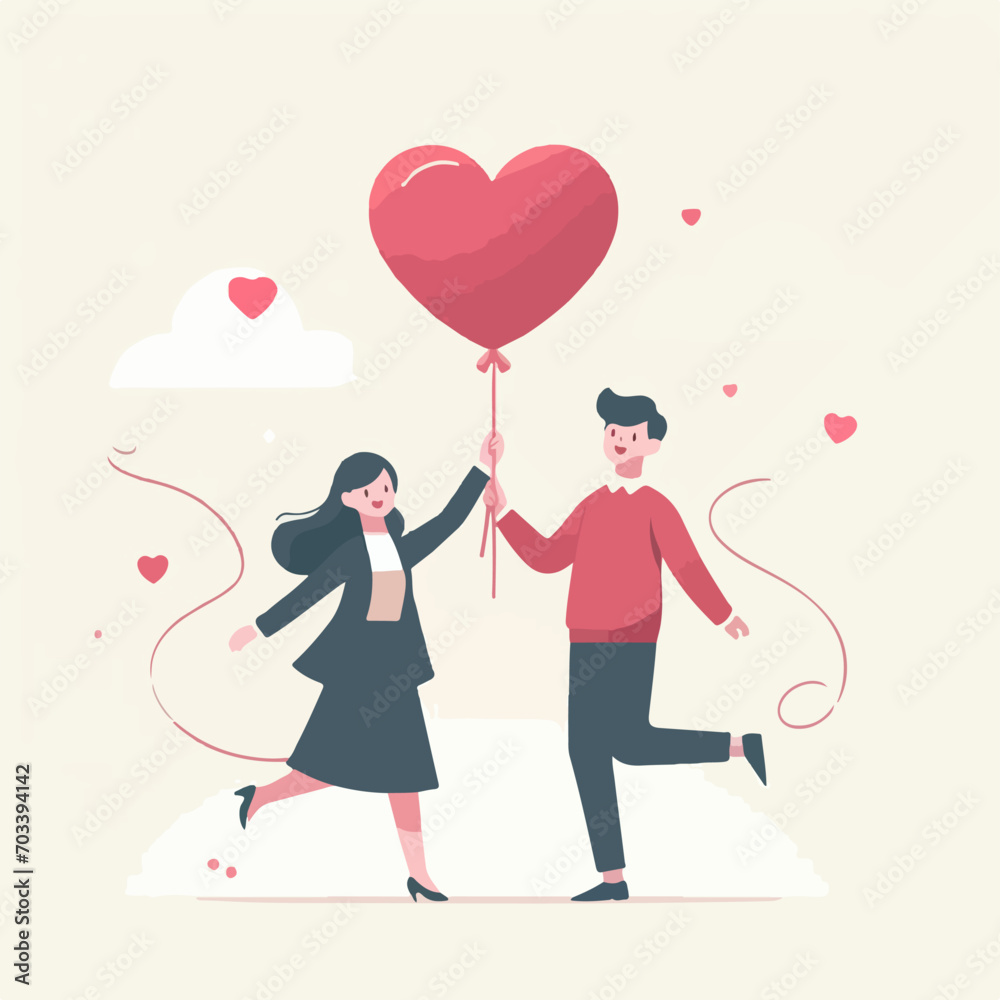 illustration of a couple celebrating Valentine's Day. Vector illustration for greeting card, banner, sticker, and invitation