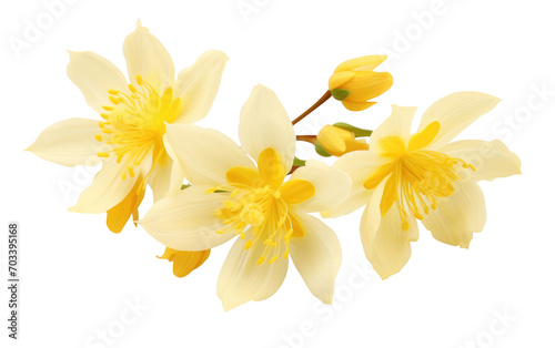 Capturing the Vibrancy in Real Photo Splendor of Yellow Columbine Petals Isolated on Transparent Background PNG.