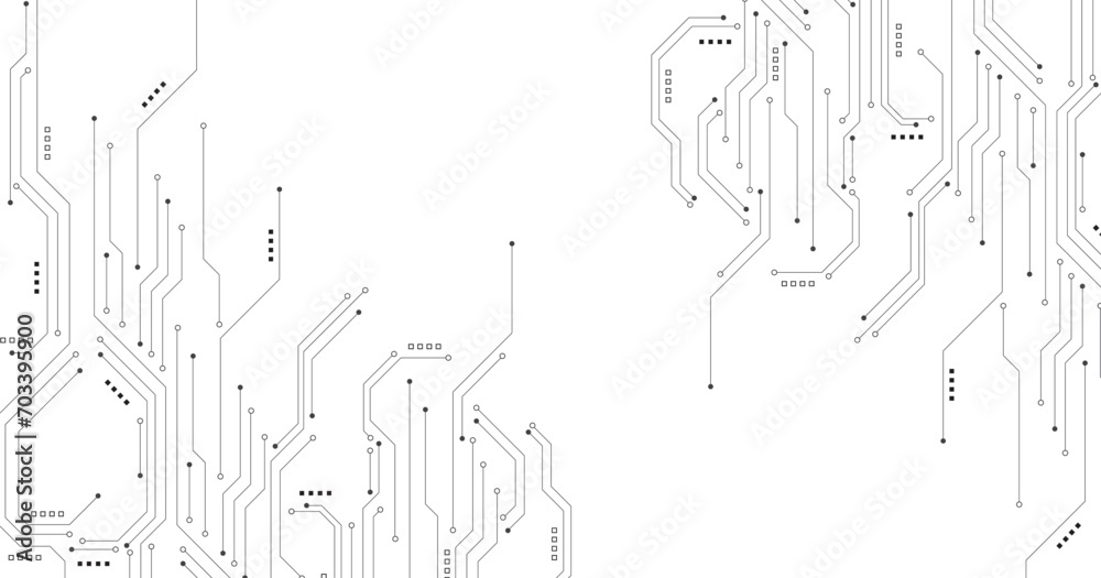 Technology black circuit diagram concept.High-tech circuit board connection system.Vector abstract technology on a white background. - obrazy, fototapety, plakaty 