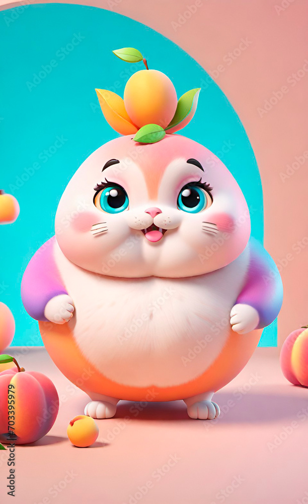 Obraz premium A adorable fat peach pet, 3d rendering