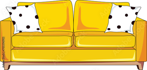 Yellow sofa with two white cushions