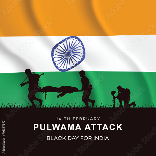 Black day, of India 14 February, pulwama attack, Poster, on Indian army. vector illustration, graphic art, post, design, CRPF Jawans. India, new,