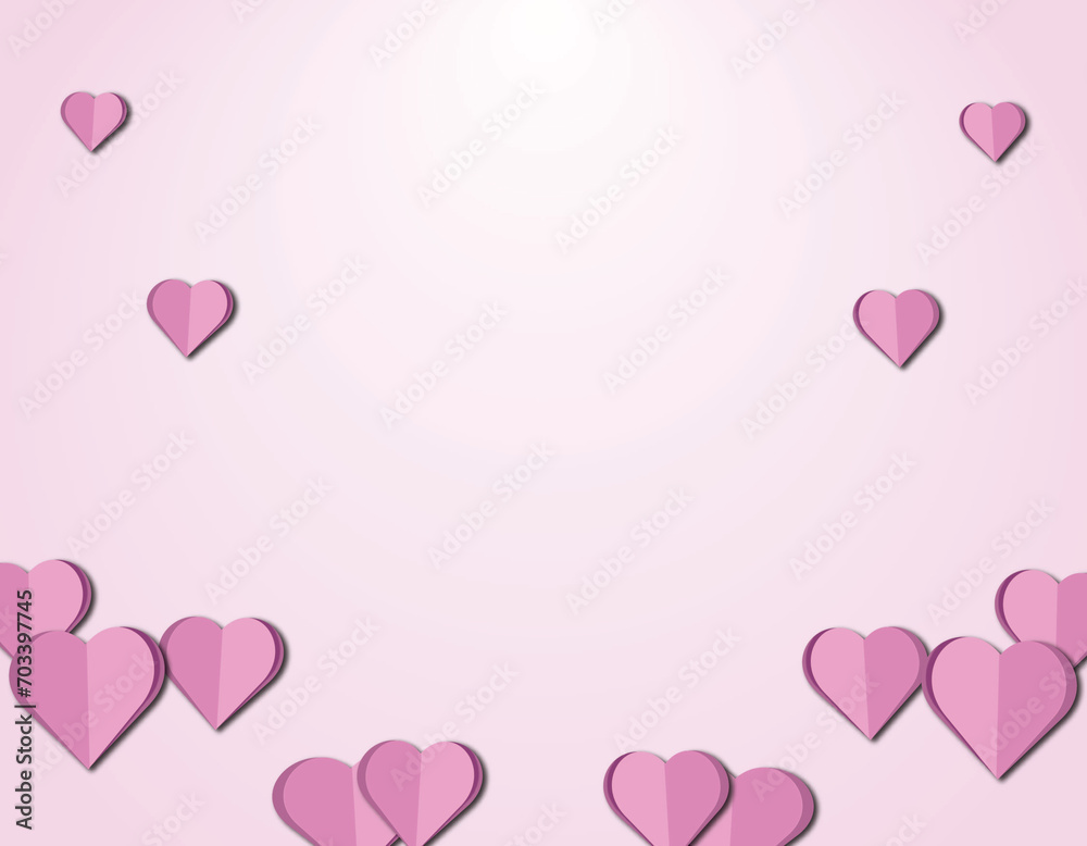 Heart seamless background with light pink paper cut hearts. Love pattern for graphic design, cards, banner, flyer greetings. Vector illustration.