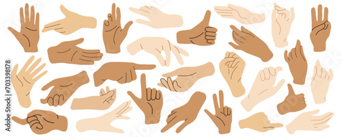 Set of hands in doodle style isolated human hands. Man's hand. Woman's hand. Vector different hand positions photo