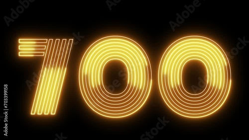 700 number text font with neon light. Luminous and shimmering haze inside the letters of the text 
