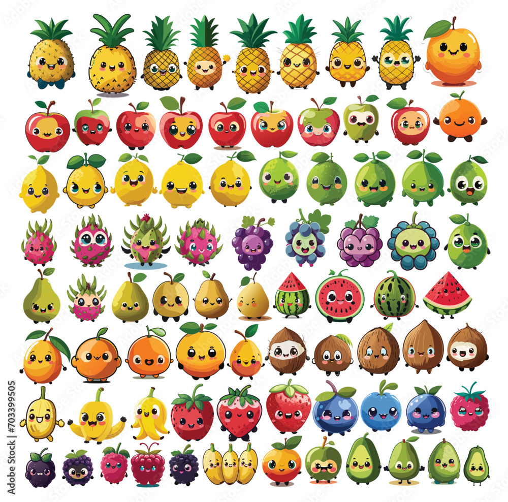 Chibi Cute Fruit Vectors - svg