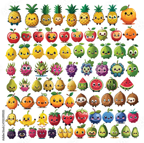 Chibi Cute Fruit Vectors - svg