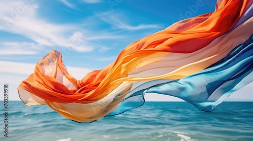 Colorful Scarf flying in the wind sea summer photo