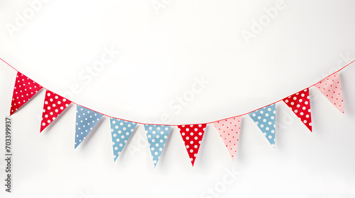 Carnival garland with flags isolated on white background. Decorative colorful bunting for birthday celebration, festival and bright decoration photo