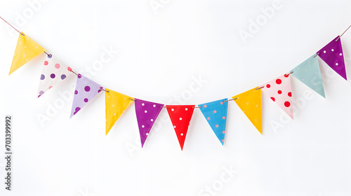 Carnival garland with flags isolated on white background. Decorative colorful bunting for birthday celebration, festival and bright decoration