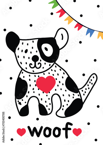 Cute postcard with a dog. Children's illustration. The poster is cartoon.