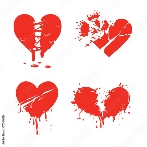 Splattered Heart, blood love, red paint isolated