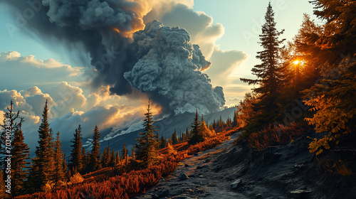 Photo Apocalyptic vision of a volcano erupting