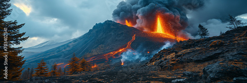 Apocalyptic vision of a volcano erupting