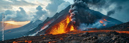 Apocalyptic vision of a volcano erupting