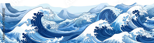 Fényképezés Illustration of Water Waves in Japanese Art