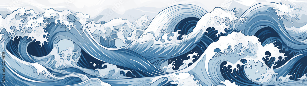Illustration of Water Waves in Japanese Art Illustration of Water Waves in Japanese Art