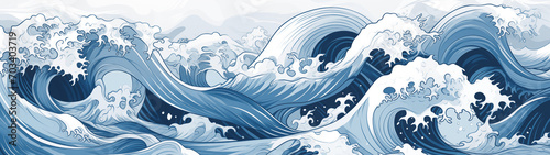 Illustration of Water Waves in Japanese Art