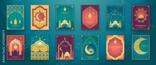 Ramadan Kareem set of posters or invitations design. Vector illustration.