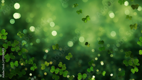 St. Patrick's Day green confetti with bokeh background