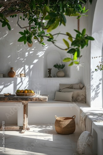 A mediterranean breakfast at a white aesthetic villa
