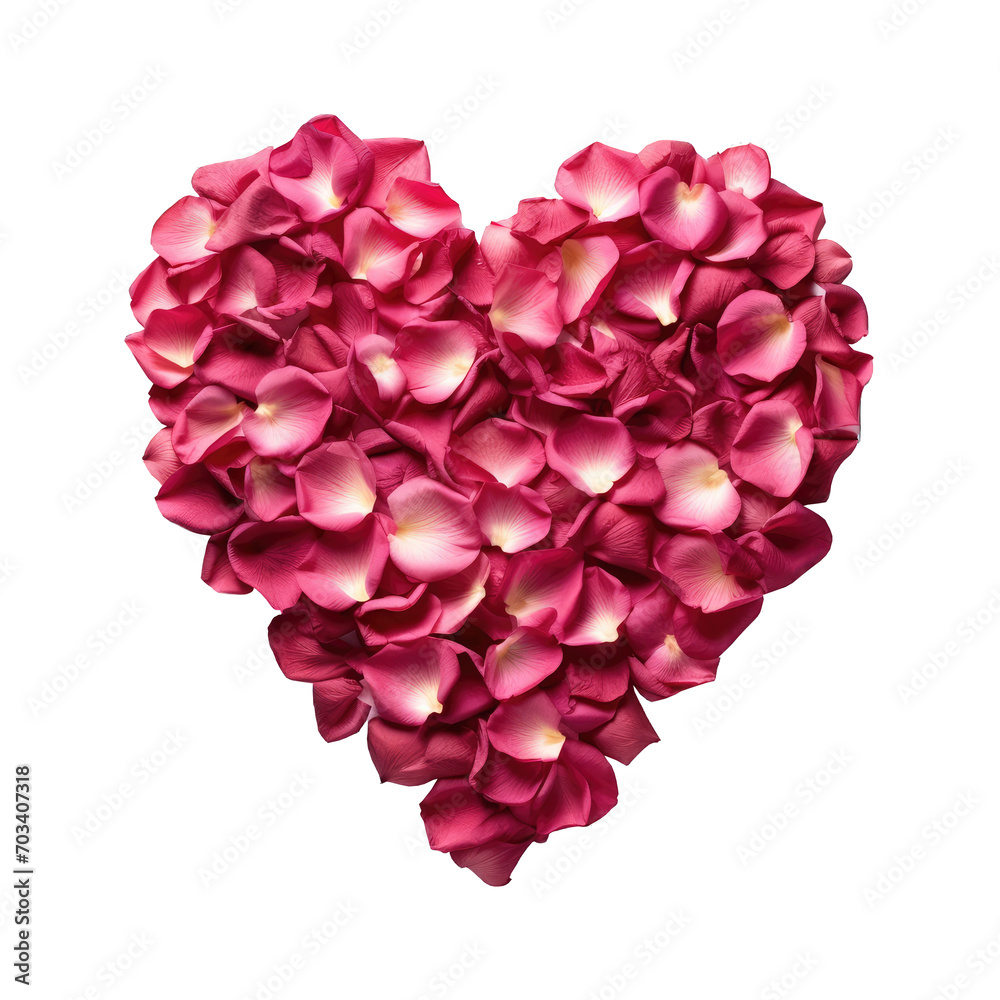 beautiful heart of pink rose petals isolated on white, png