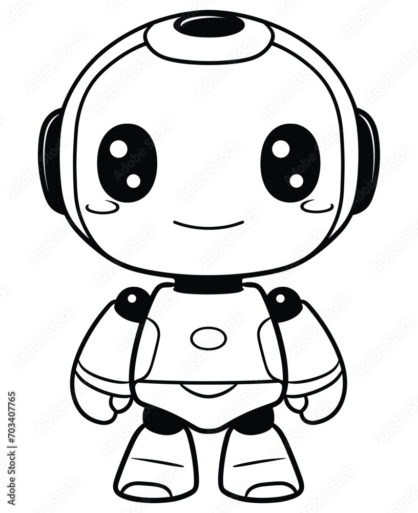 Robot coloring page, isolated coloring book. Color pages for kids featuring an isolated robot toy.